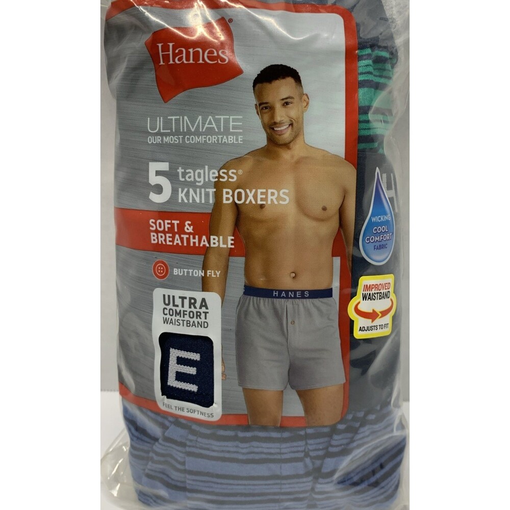 Hanes Ultimate Knit Boxers Men Small 28-30” 5 Pack Tagless 709BP5 - Picture 2 of 8